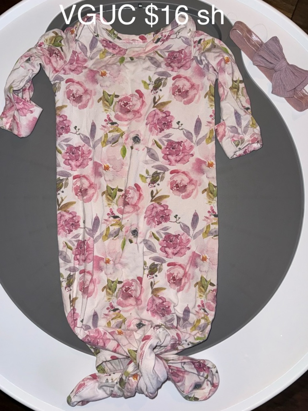 Floral Pink Baby Bamboo Knotted Gown - Soft Sleepwear with Bow
